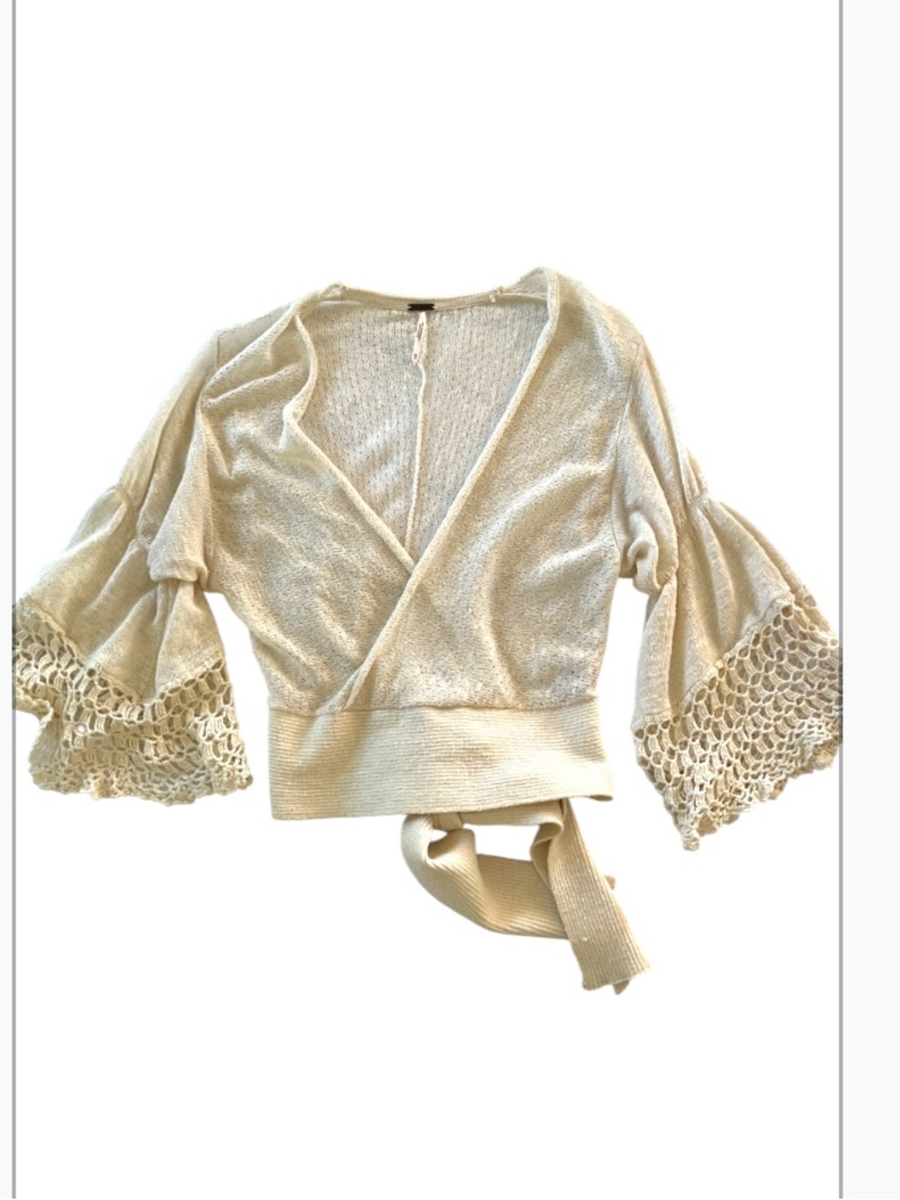 Free People Cotton Linen Blend Wrap V Neckline Bell Sleeves Lightweight Sz